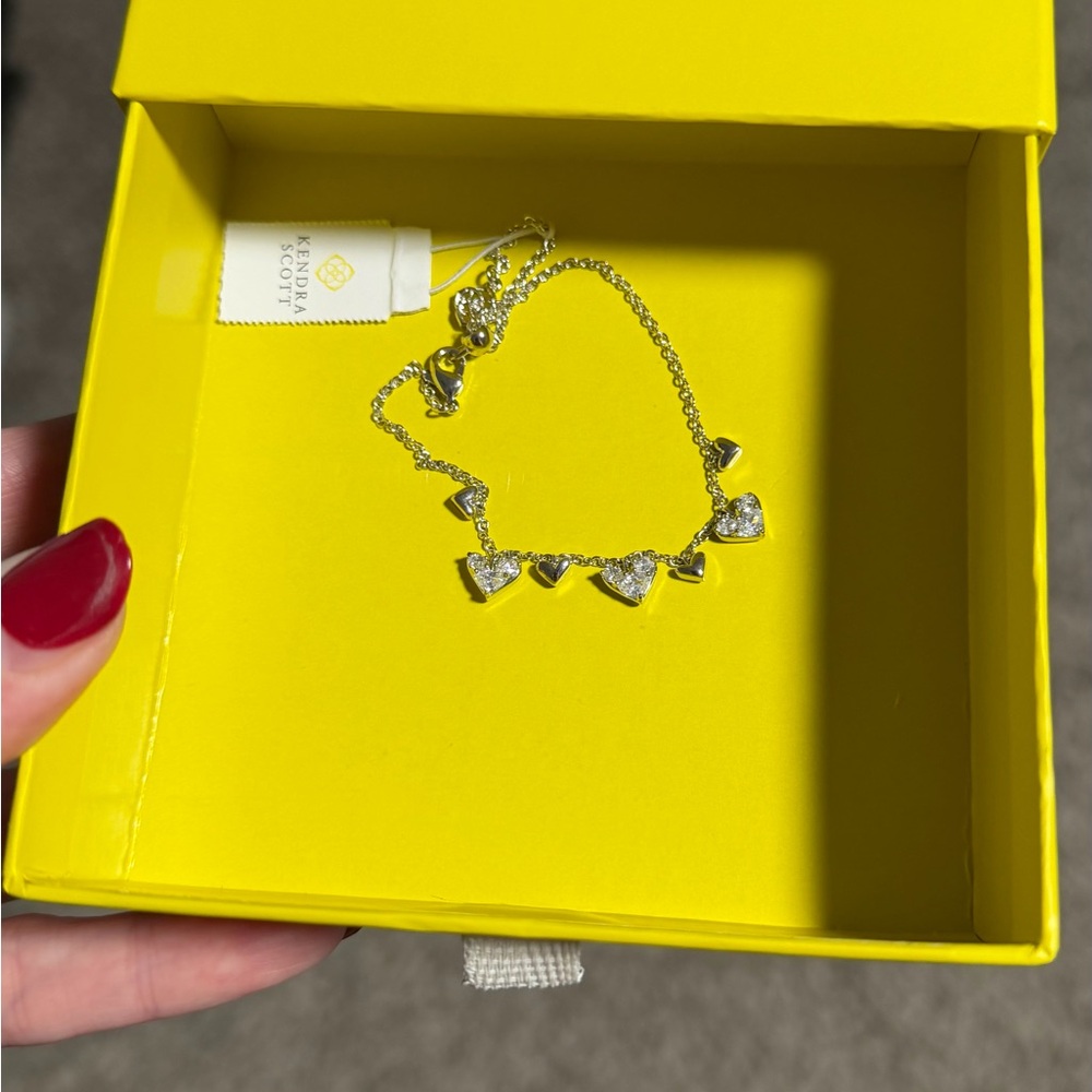 Limited Edition Kendra Scott Haven Silver Rhinestone Heart Bracelet - Adjustable